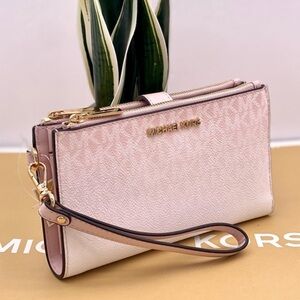 Michael Kors DoubleZip Wallet Wristlet Smartphone Case Ombre Powder Blush